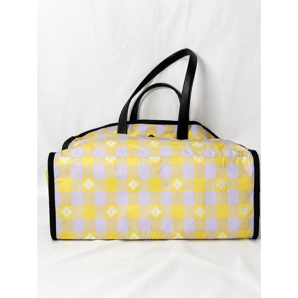 Kate Spade Morley Plaid Nylon Tote Yellow Lilac Large NWT - Picture 7 of 12